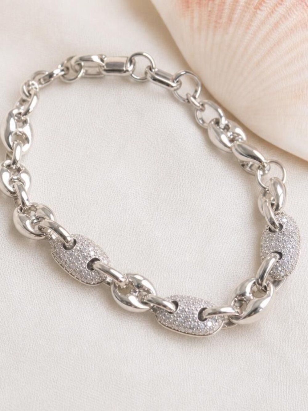 Kendra Scott Bailey Silver White CZ Pave Chain Bracelet